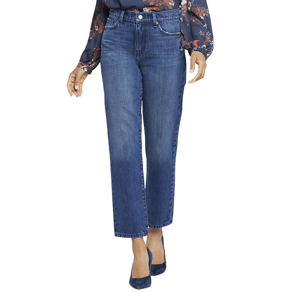 NYDJ High-Rise Straight Leg Jeans in Medium Blue